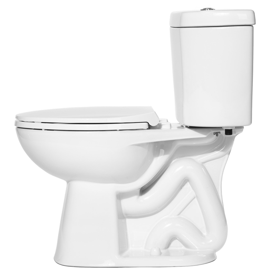 Left-facing view of Niagara Ultra High-Efficiency Toilet, a water conservation solution that uses only 1.28 gallons per flush, significantly less than older models.