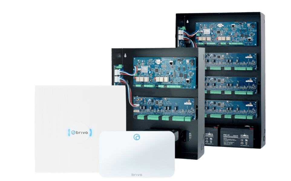 Isolated Brivo Access Control Panels on a transparent background, showcasing the hub of a building's security system that enables effective communication between locks, readers, and sensors. These panels accept various credential types and allow automation via the Brivo Smart Home cloud platform