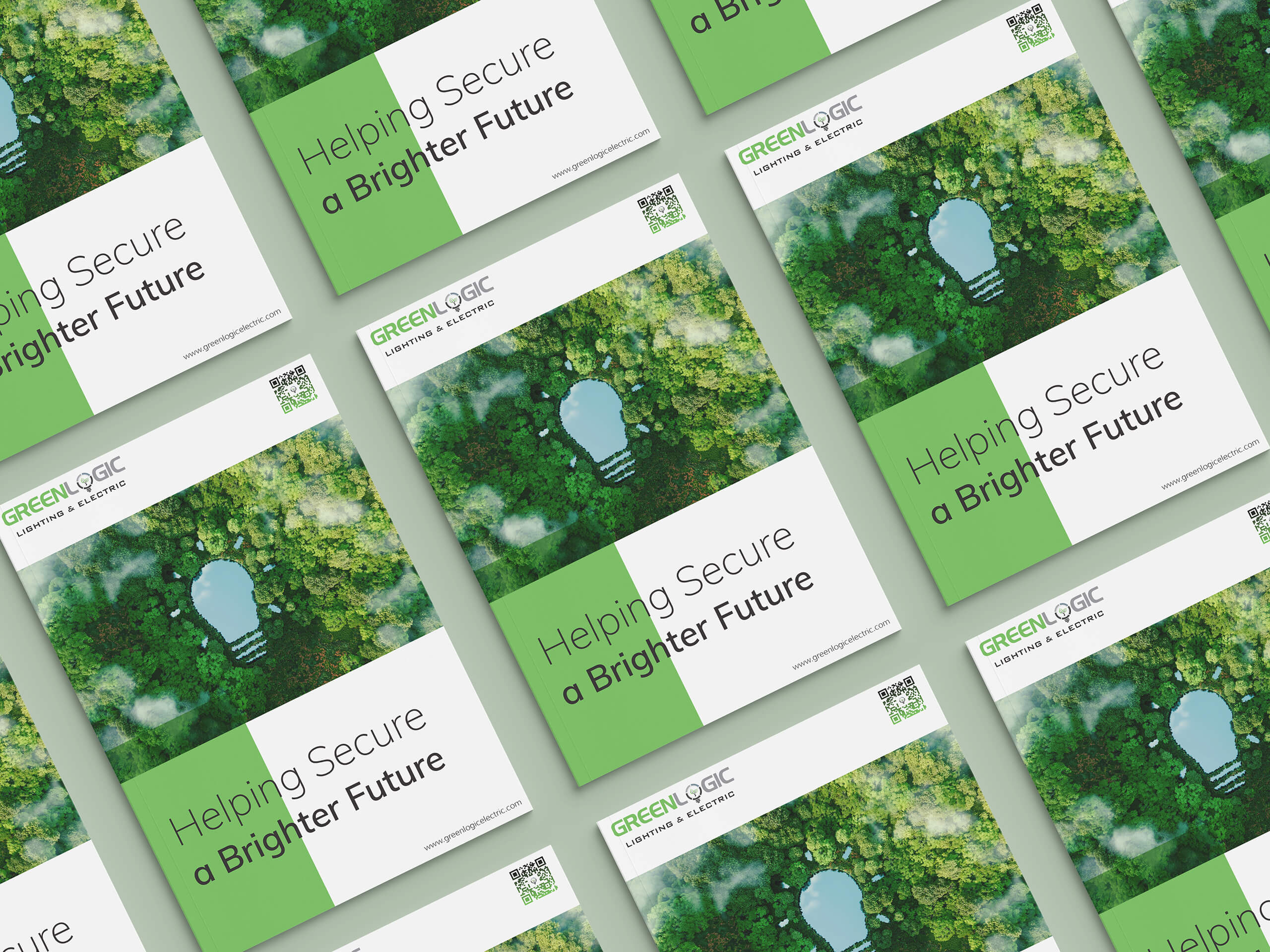 A Greenlogic brochure explaining our comprehensive business energy solutions, laid out on a green background.