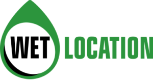 Image of the 'Wet Location' certification logo, signifying that Greenlogic's LED Lights are designed and certified to be safely used in areas where water, moisture, or other liquids may be present. This certification emphasizes the versatility and durability of Greenlogic's LED Solutions.