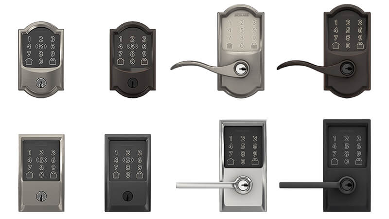 Array of Schlage Smart Door Lock models.