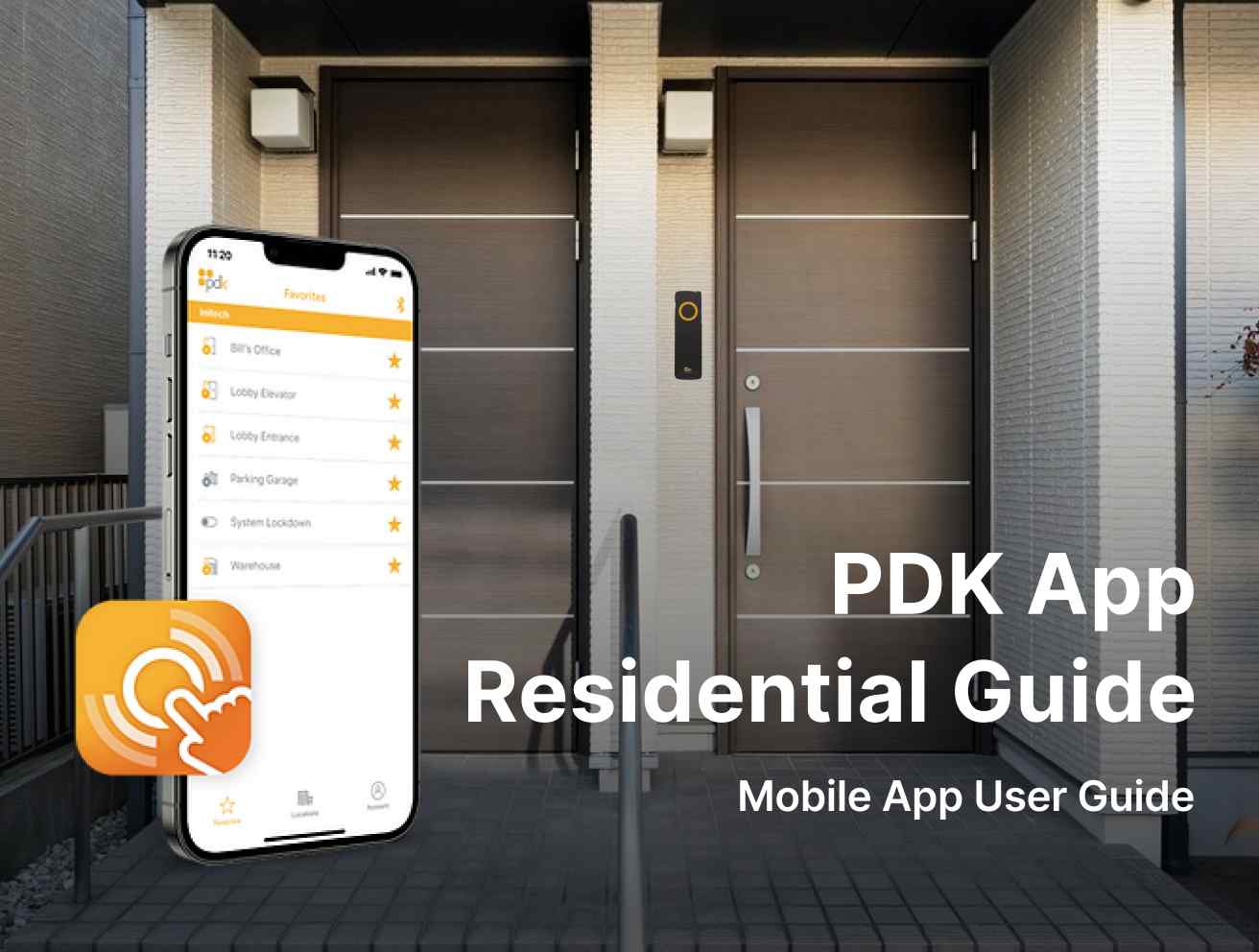 PDK Mobile App next to entrance door with mounted PDK device.