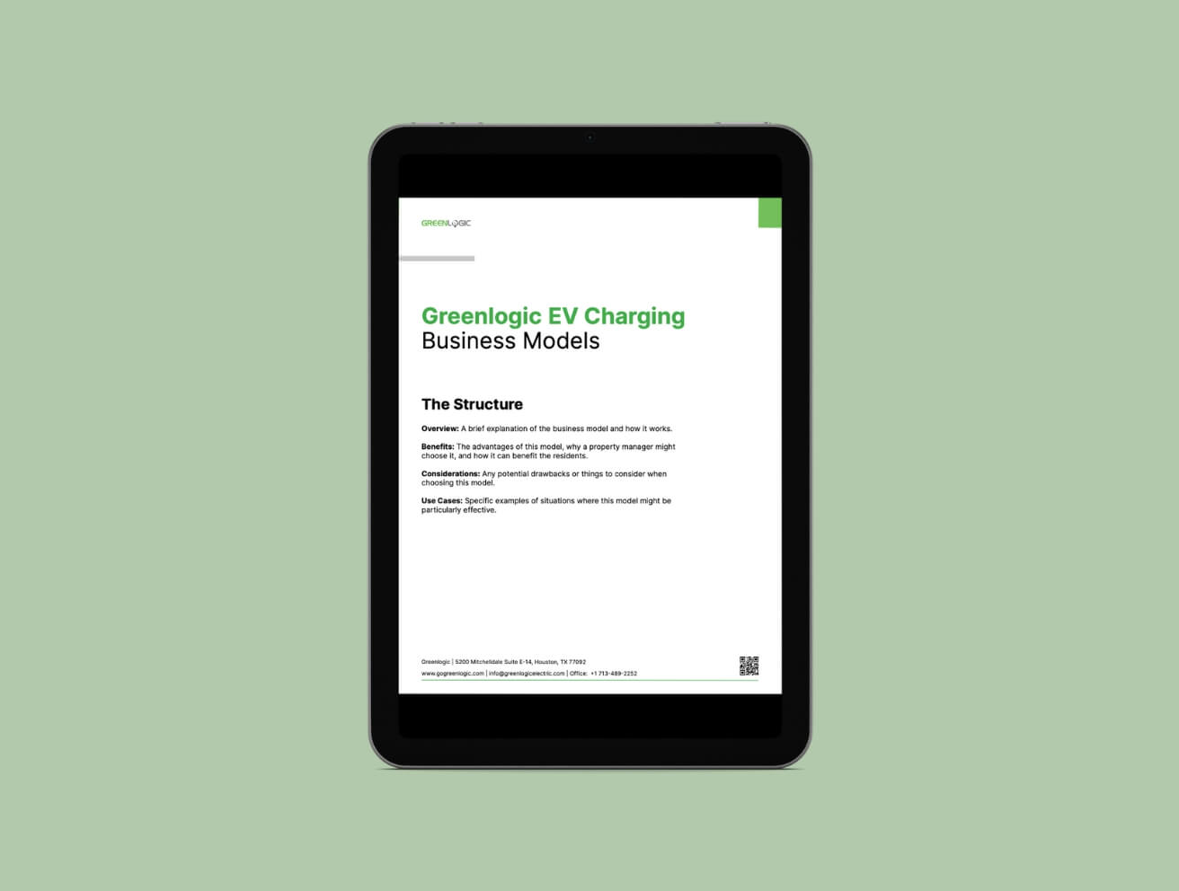 Tablet showing EV Charging Business Model guide